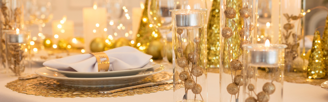 gold themed holiday table setting