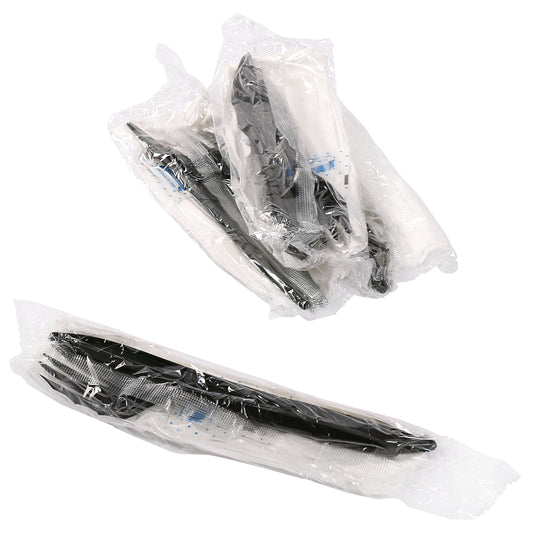 5 Piece Kit Black Medium Weight Fork-Knife-S&P-12" x 13" Napkin, Case of 500