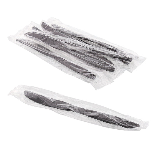 Heavy Black Polystyrene Individually Wrapped Knives