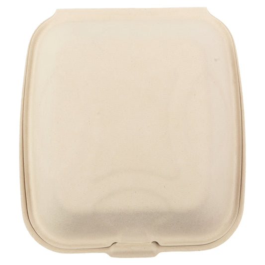 No PFAS added 8" x 8" x 3.19" Medium 3 Section Molded Fiber Deep Clamshell/Hinged Lid Container closed