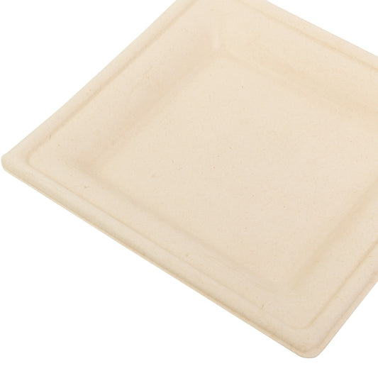 No PFAS added 6" Square Heavy Molded Fiber Plate close up