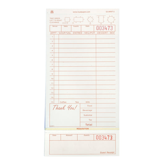 Tan Carbonless Guest Check-3 Part Loose