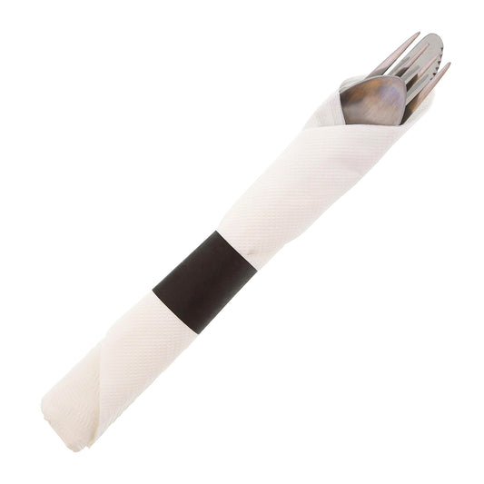 Black Paper Napkin Band with Napkin and Silverware