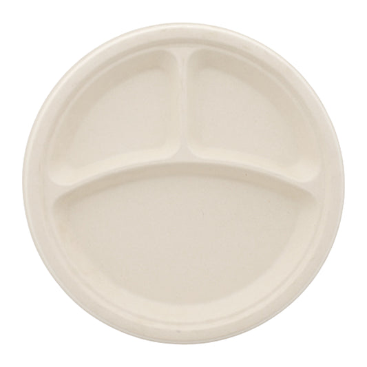 No added PFAS 10" - 3 Section Round Heavy Molded Fiber Plate top view