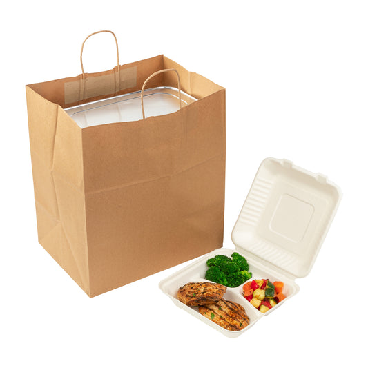 14" x 10" x 15.75" Twisted Handle Kraft Paper Bag with Food Containers