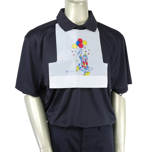 Children's Poly Bib with Clown Design on a mannequin