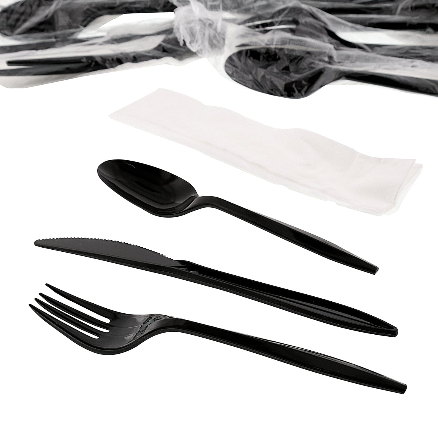 Choice Medium Weight Black Wrapped Plastic Cutlery Set with Knife, Fork,  and Spoon - 50/Pack