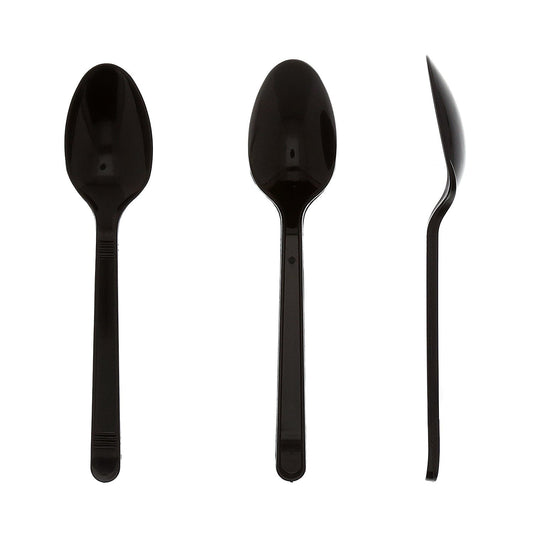 AmerCareRoyal Take-Out/Dine-In/Disposable Cutlery And Utensils/Disposable Cutlery/Disposable Spoons Medium Heavy Weight Black Polypropylene Teaspoons, Case of 1,000