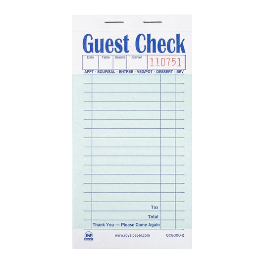 CiboWares.com POS Supplies/Guest Checks and Order Pads/Multiple Copy Case of 50 Green Interleave Carbon Guest Checks-2 Part Booked, 10 & 50