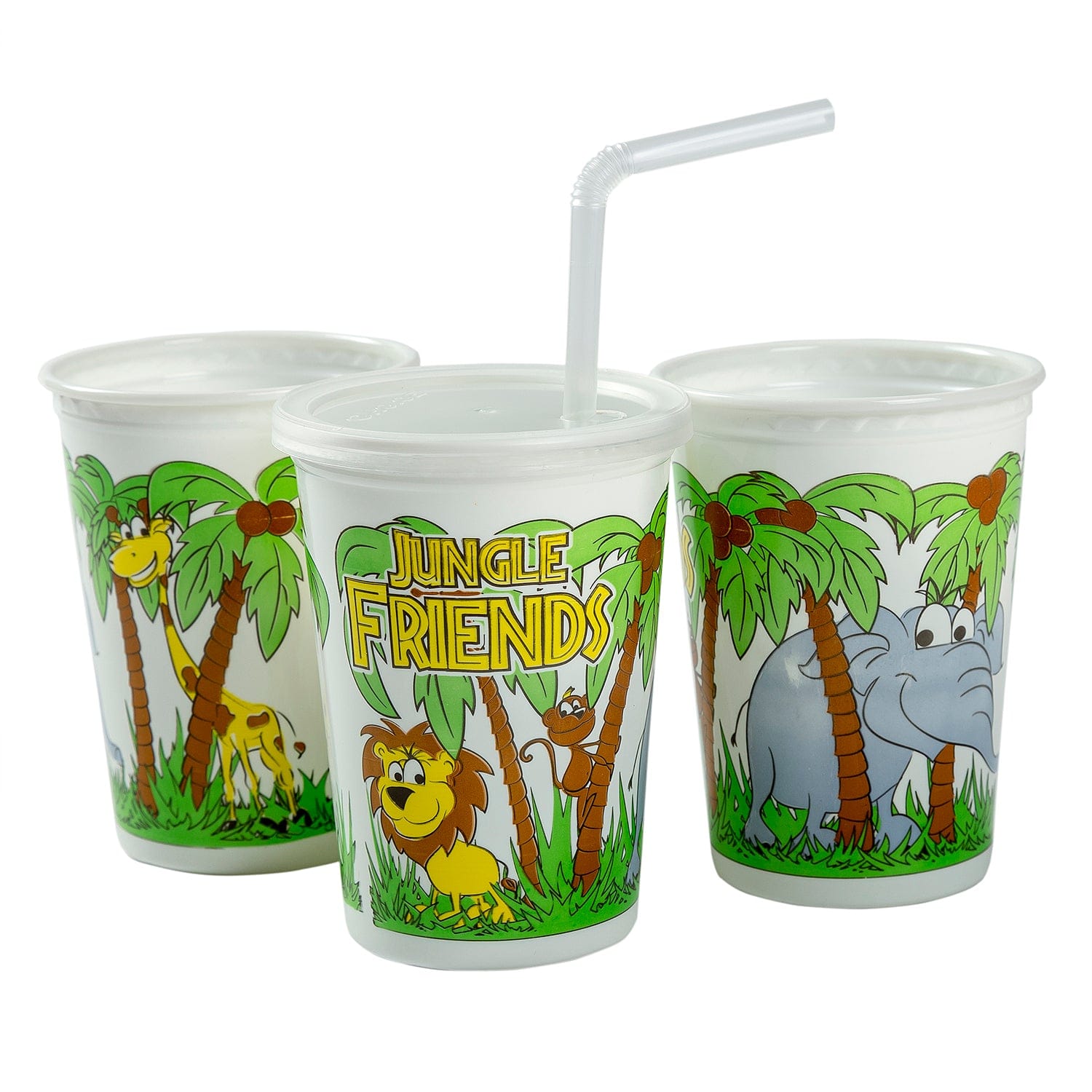 Dart Plastic Kids' Cups with Lids/Straws, 12 oz, Jungle Print