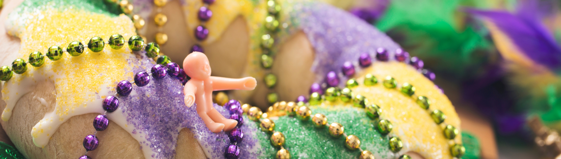 colorful mardi gras king cake