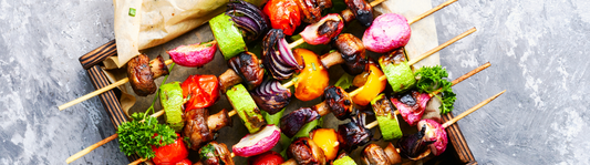 colorful veggie skewers fresh off the grill