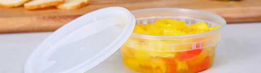 8 oz deli containers with veggies and lid on the side