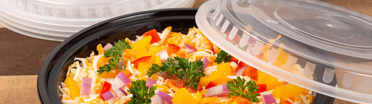 round Black Microwavable container with Nacho Dip