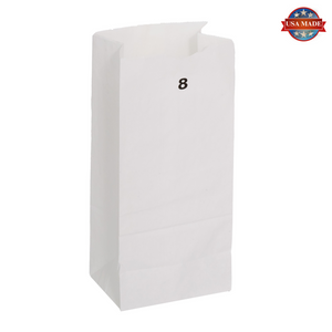 8# White Paper Grocery Bags, Case of 500