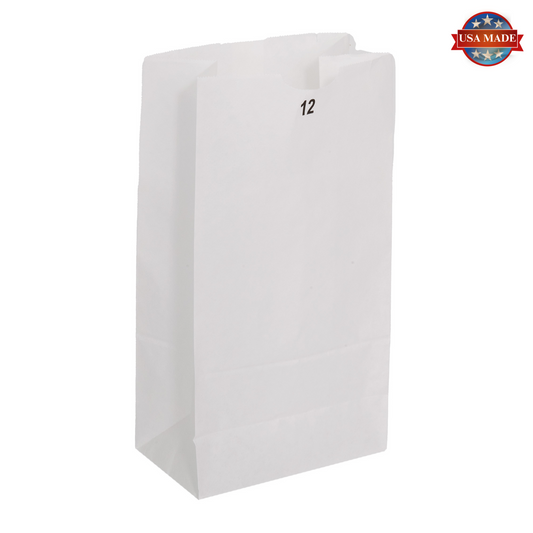 12# White Paper Grocery Bags, Case of 500
