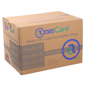 Glove, Exam Grade, Ultra Flex Latex, PF, X-Small in closed cased.