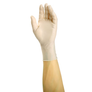 Glove, Exam Grade, Ultra Flex Latex, PF, X-Small on hand.