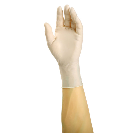 Glove, Exam Grade, Ultra Flex Latex, PF, X-Small on hand.