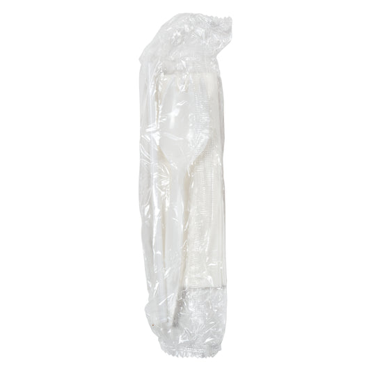 one 3 Piece Kit White Medium Weight Spork, 10" x 10" Napkin, Milk Straw wrapped