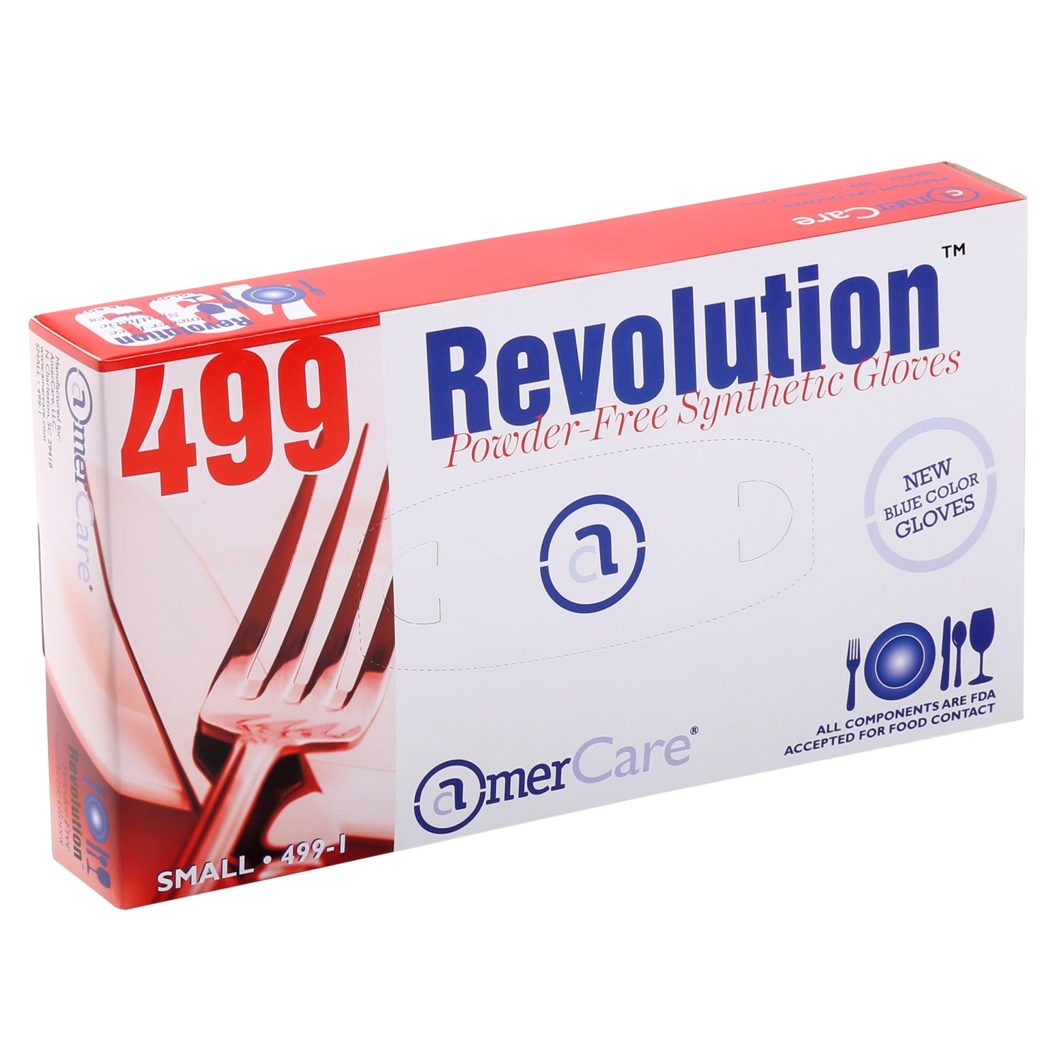 Glove, Revolution Blue Cast Poly, Textured, PF, Small box standing.