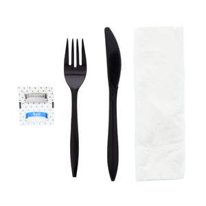 5 Piece Kit Black Medium Weight Fork-Knife-S&P-12