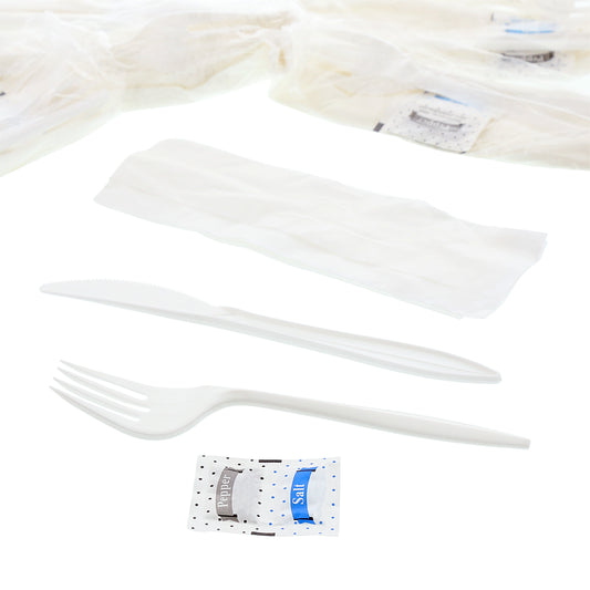 5 Piece Kit White Medium Weight Fork-Knife-S&P-12" x 13" Napkin