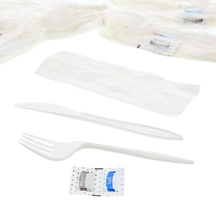 5 Piece Kit White Medium Weight Fork-Knife-S&P-12