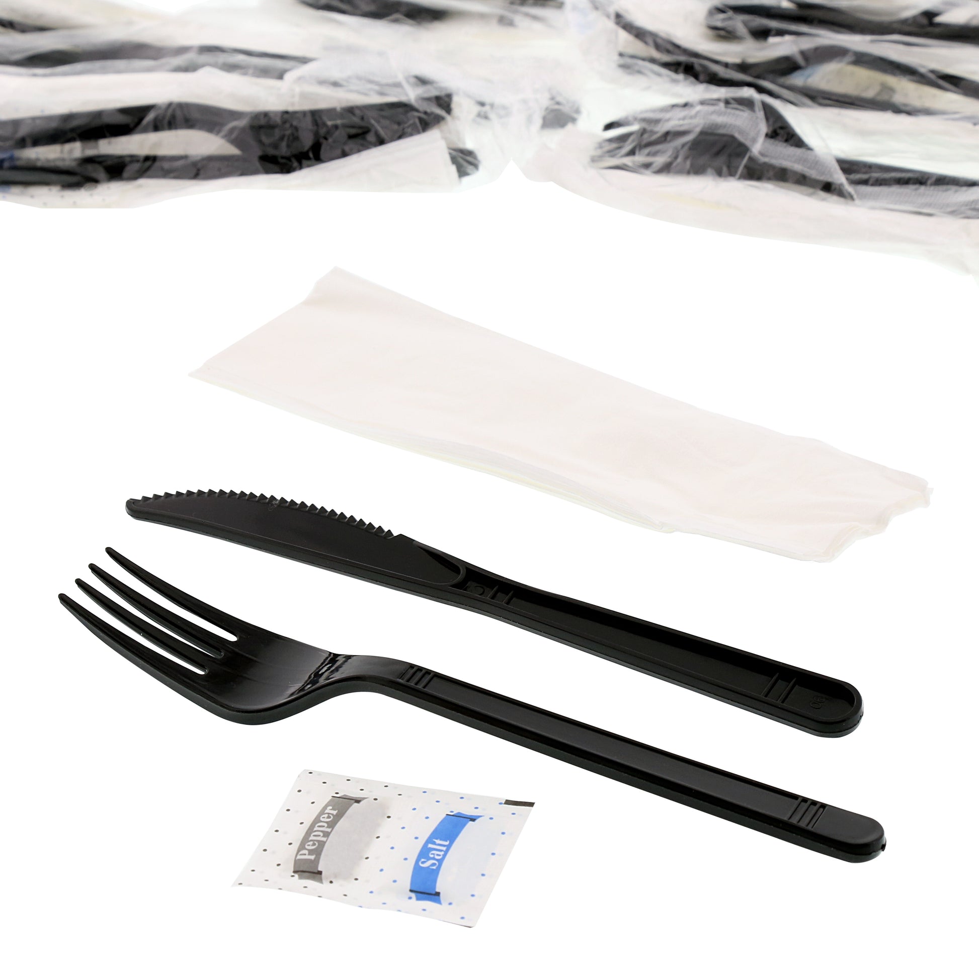 5 Piece Kit Black Medium Heavy Fork-Knife-13" x 17" Napkin-Salt & Pepper