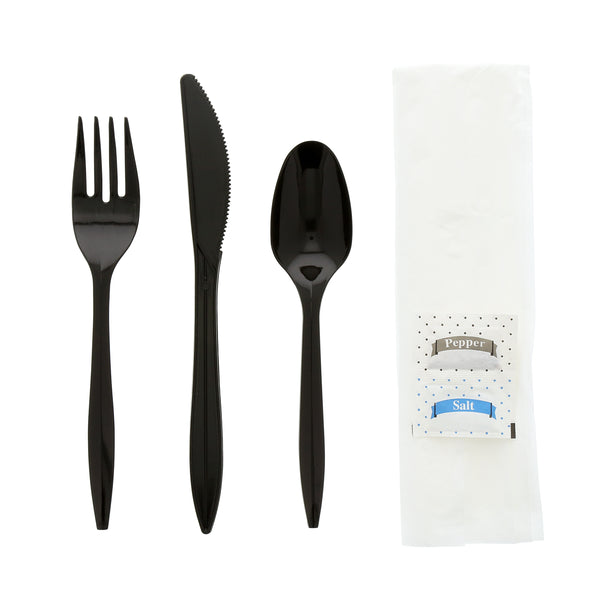 6 Piece Kit Black Medium Weight Fork-Teaspoon-Knife-12