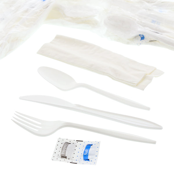 6 Piece Kit White Medium Weight Fork-Teaspoon-Knife-12