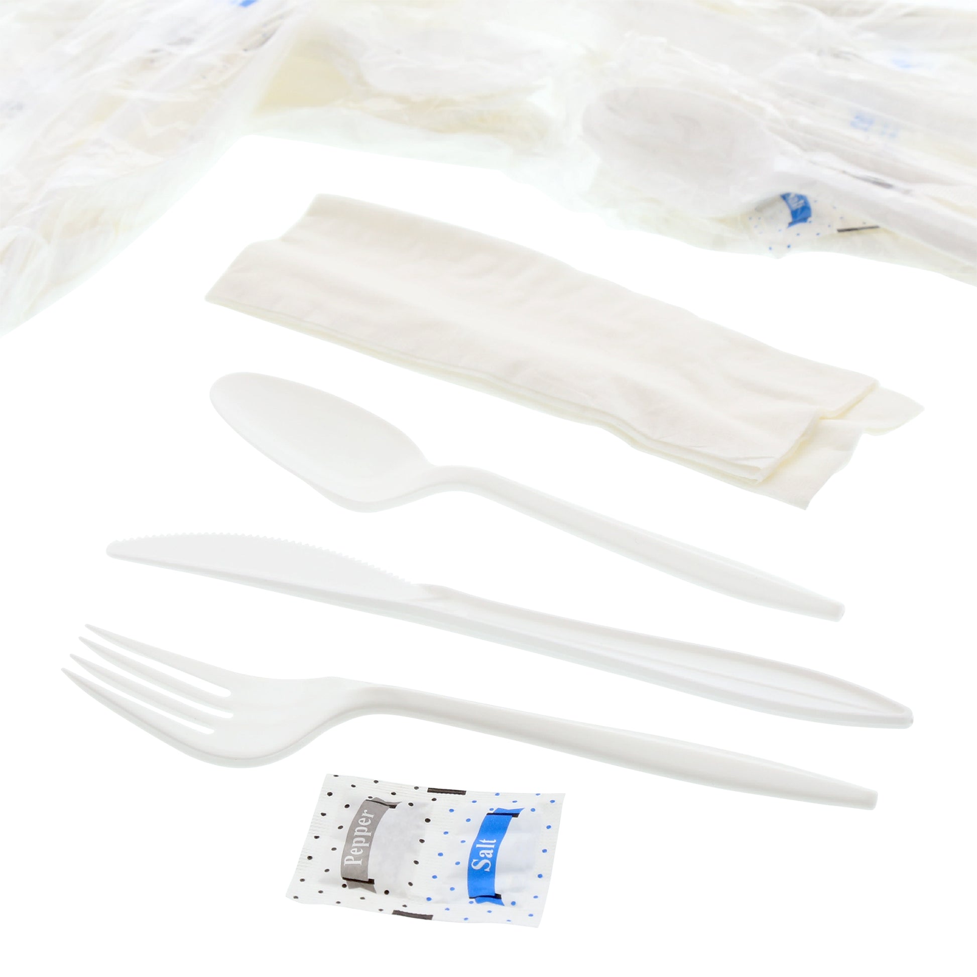 6 Piece Kit White Medium Weight Fork-Teaspoon-Knife-12" x 13" Napkin-S&P