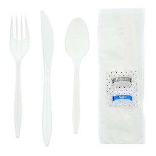 6 Piece Kit White Medium Weight Fork-Teaspoon-Knife-12