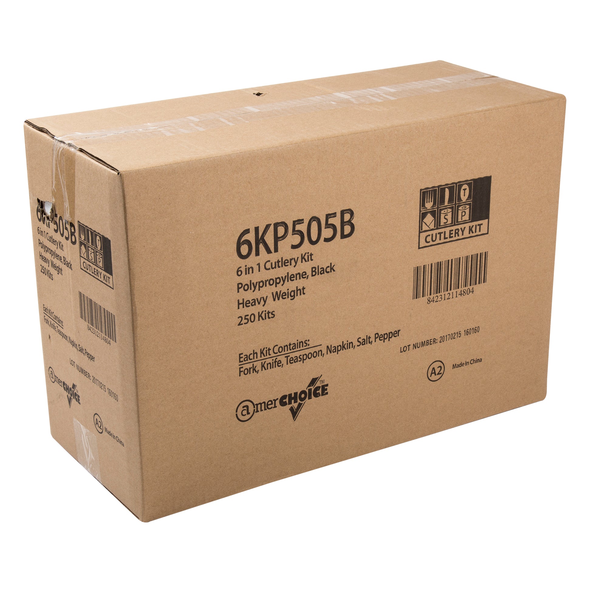 closed case of 6 Piece Kit Black Heavy Weight Fork-Teaspoon-Knife-13" x 17" Napkin-S&P