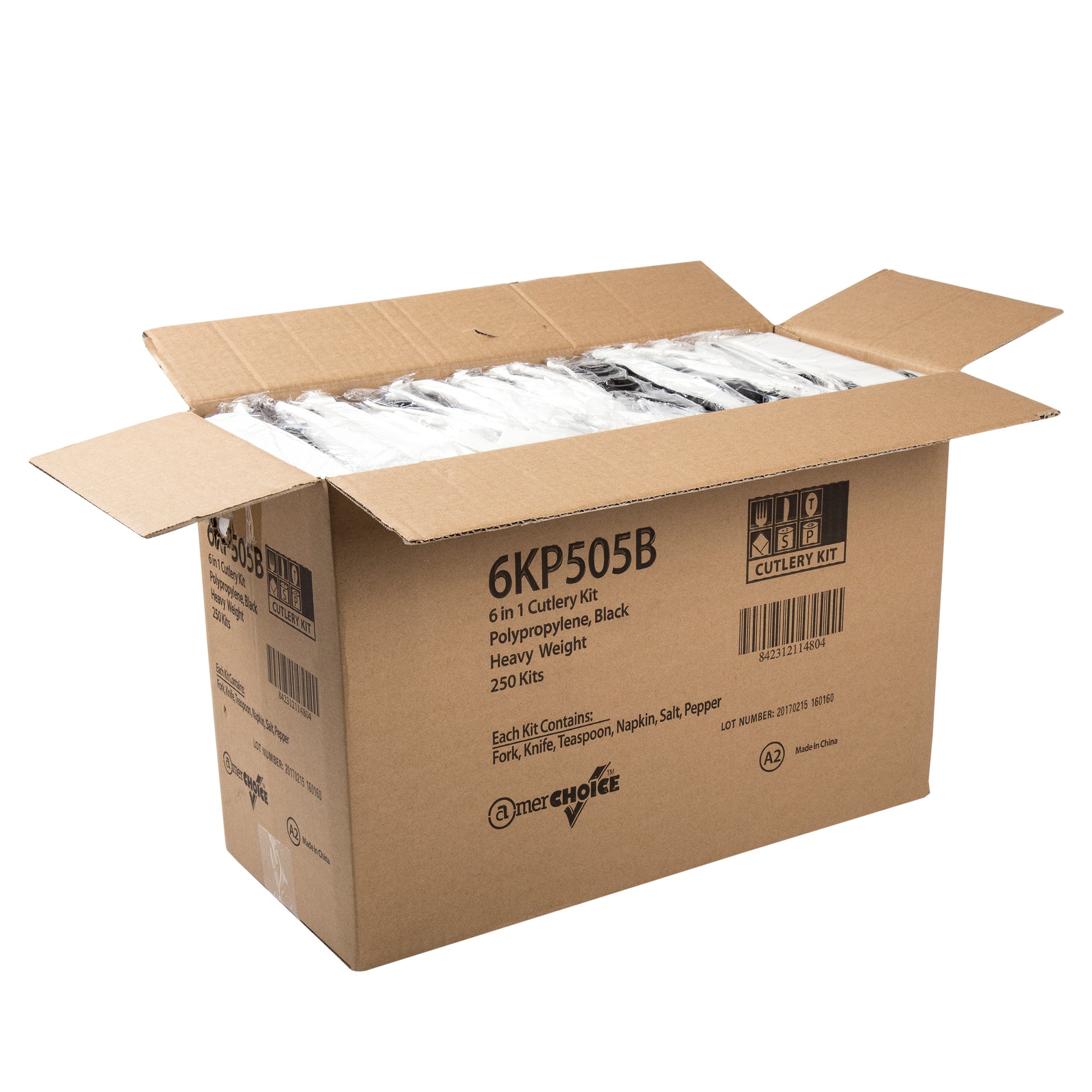 open case of 6 Piece Kit Black Heavy Weight Fork-Teaspoon-Knife-13" x 17" Napkin-S&P