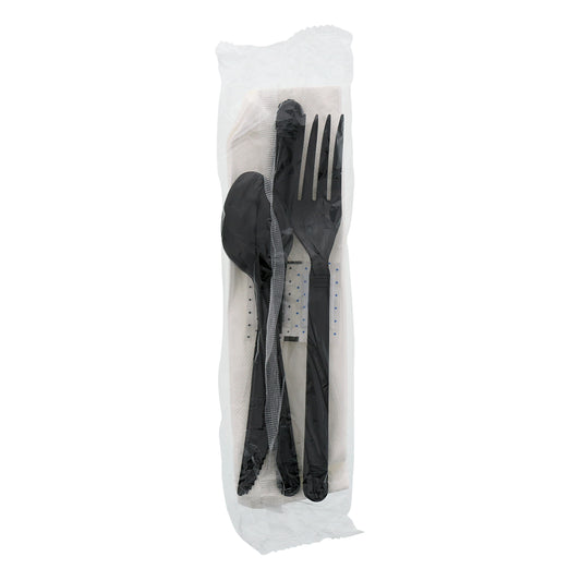 6 Piece Kit Black Heavy Weight Fork-Teaspoon-Knife-13" x 17" Napkin-S&P