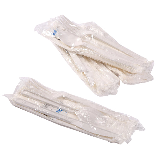 6 Piece Kit White Heavy Weight Fork, Teaspoon, Knife, 13" x 17" Napkin, S&P