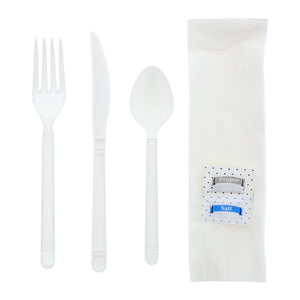 6 Piece Kit White Heavy Weight Fork, Teaspoon, Knife, 13