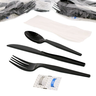 6 Piece Kit Black Medium Heavy Weight Fork-Knife-Teaspoon-12