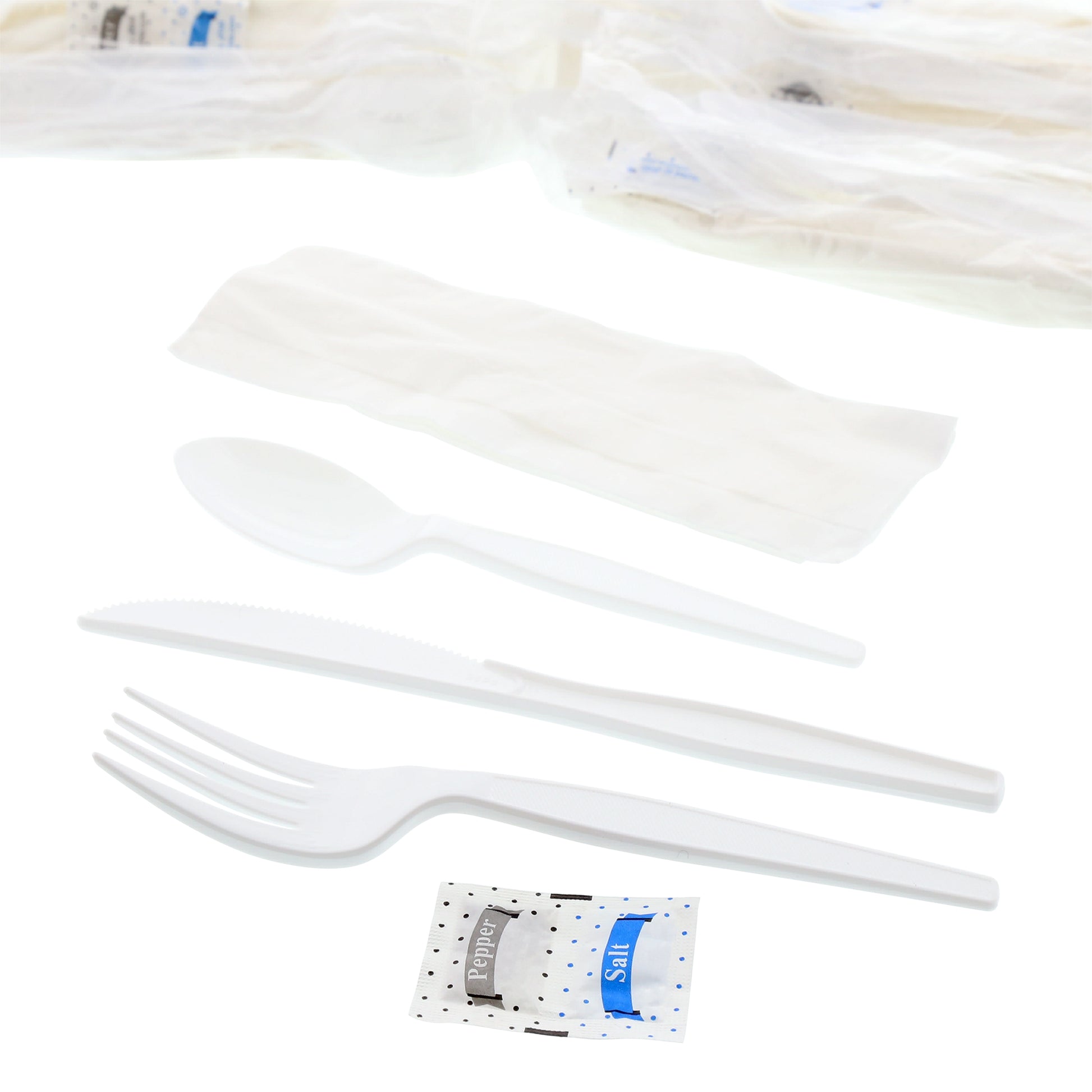 6 Piece Kit White Medium Heavy Weight Fork-Knife-Teaspoon-12" x 13" Napkin-S&P