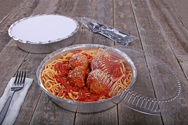 spaghetti takeout with a cutlery kit on the side