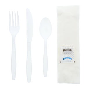 6 Piece Kit White Heavy Weight Polystyrene Fork-Teaspoon-Knife-13