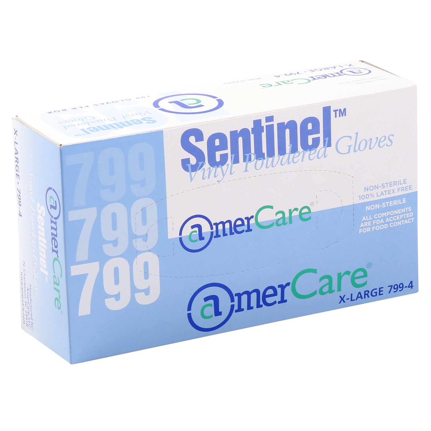 Sentinel Vinyl Gloves, Powdered, X-Large box standing.
