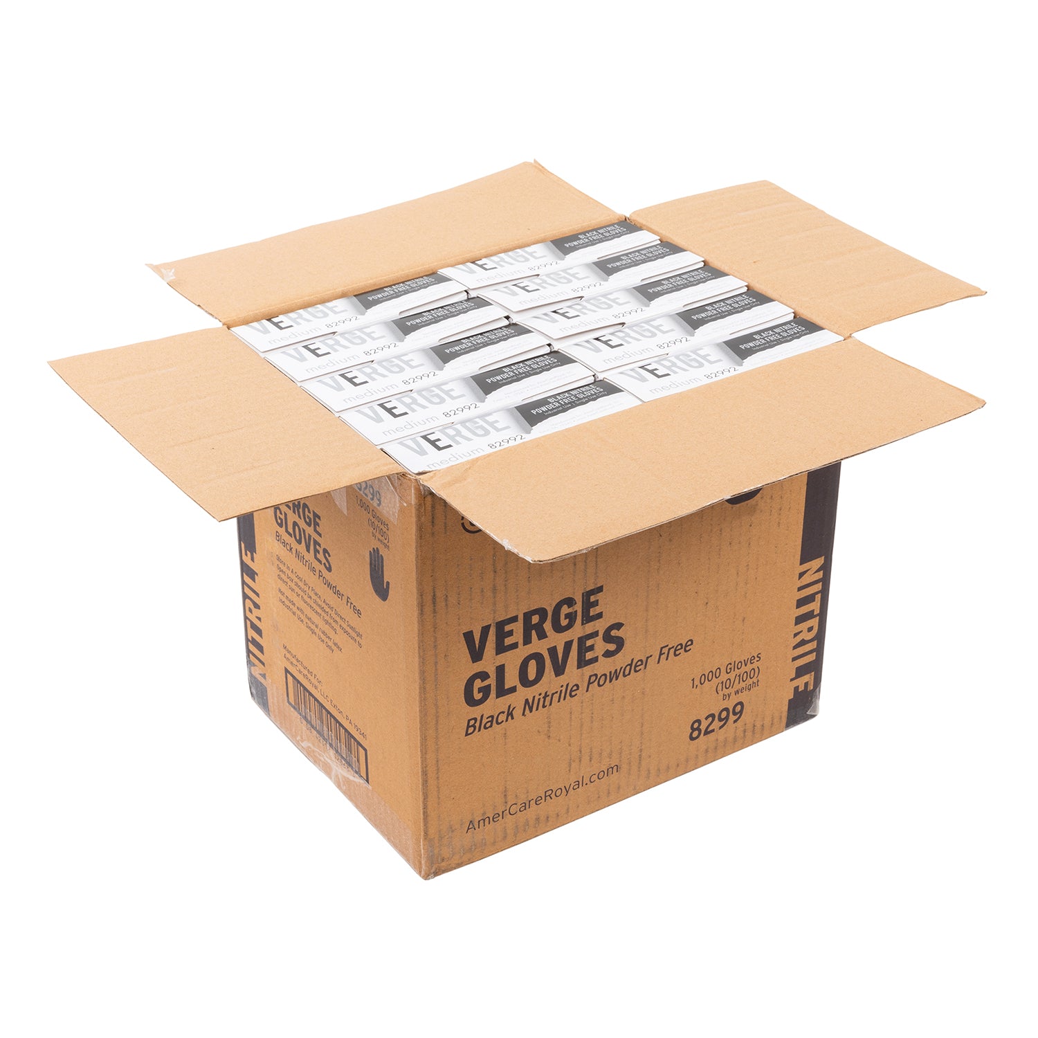 open case of Powder-Free Black Nitrile Verge Gloves