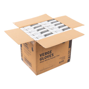 open case of Powder-Free Black Nitrile Verge Gloves