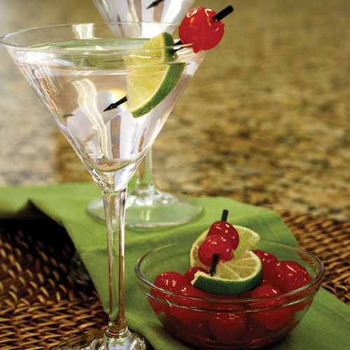 Premium Black Plastic Arrow Picks Inserted in Lime Wedges and Cherries with Beverage