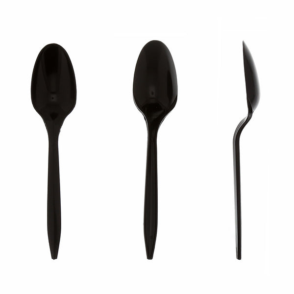 Three Medium Weight Black Polypropylene Teaspoons
