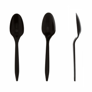 Three Medium Weight Black Polypropylene Teaspoons