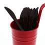Medium Weight Black Polypropylene Knives in red cup