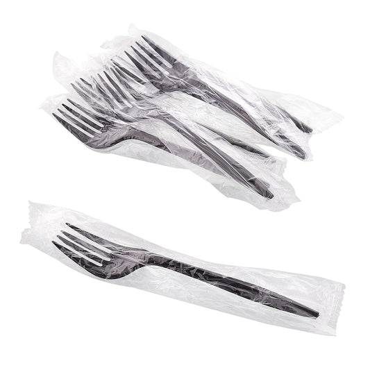 Medium Weight Black Polypropylene Individually Wrapped Forks